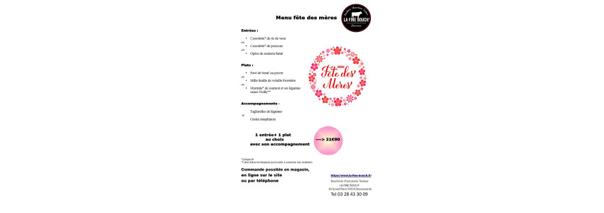 Menu fête des mères 2026