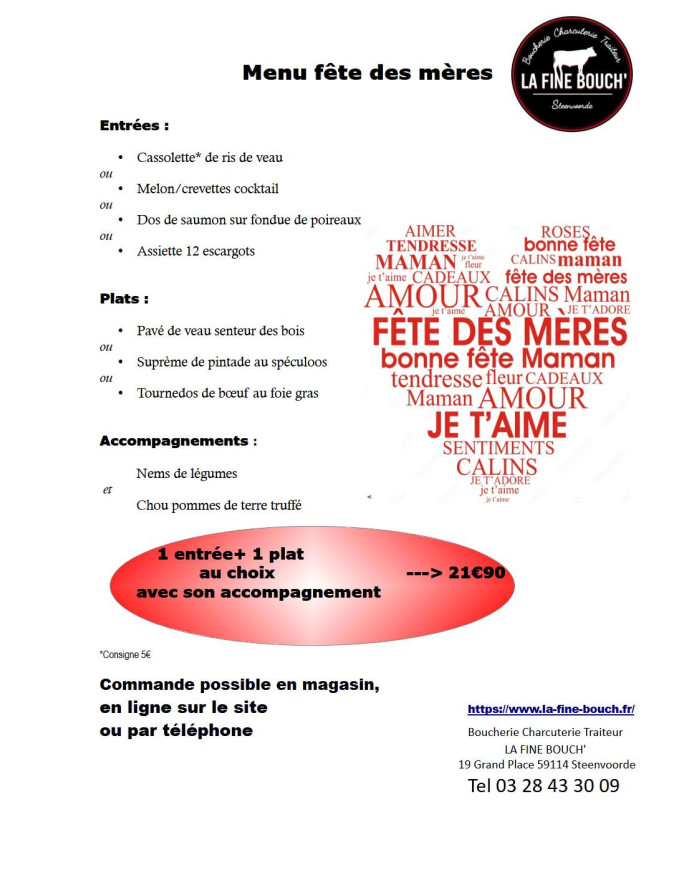 menu fête des mères 2025